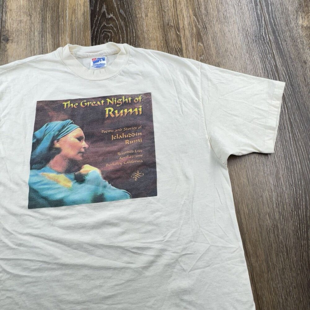 Vintage The Great Night Of Rumi Shirt Mens XL White Jelaluddin Muslim Mystic 90s